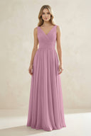 V - Neck Pleated A - Line Bridesmaid Dress in Vintage Mauve - SHE IS ME Bridesmaid Dresses