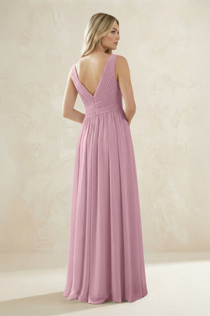 V-Neck Pleated A-Line Bridesmaid Dress in Vintage Mauve (2) | KISSBRIDAL