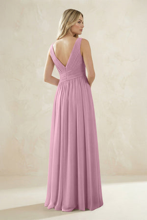 V - Neck Pleated A - Line Bridesmaid Dress in Vintage Mauve - SHE IS ME Bridesmaid Dresses