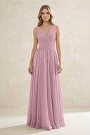 V-Neck Pleated A-Line Bridesmaid Dress in Vintage Mauve | KISSBRIDAL