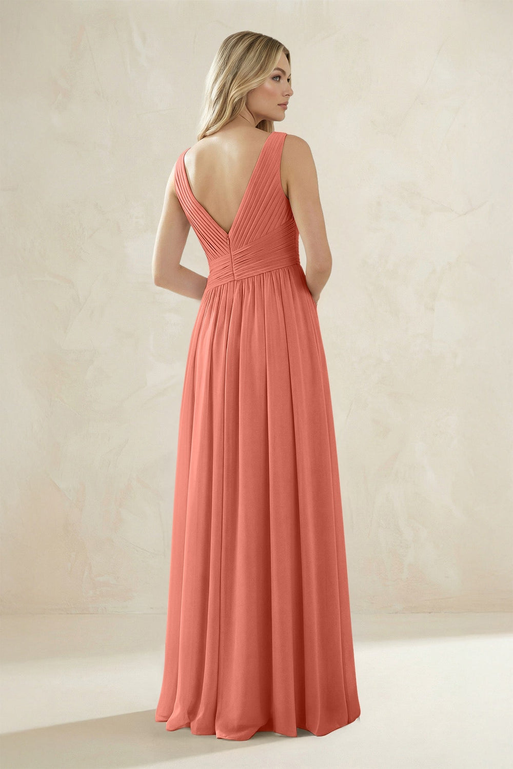 V - Neck Pleated A - Line Bridesmaid Dress in Wild Rose - KISS BRIDAL Bridesmaid Dresses