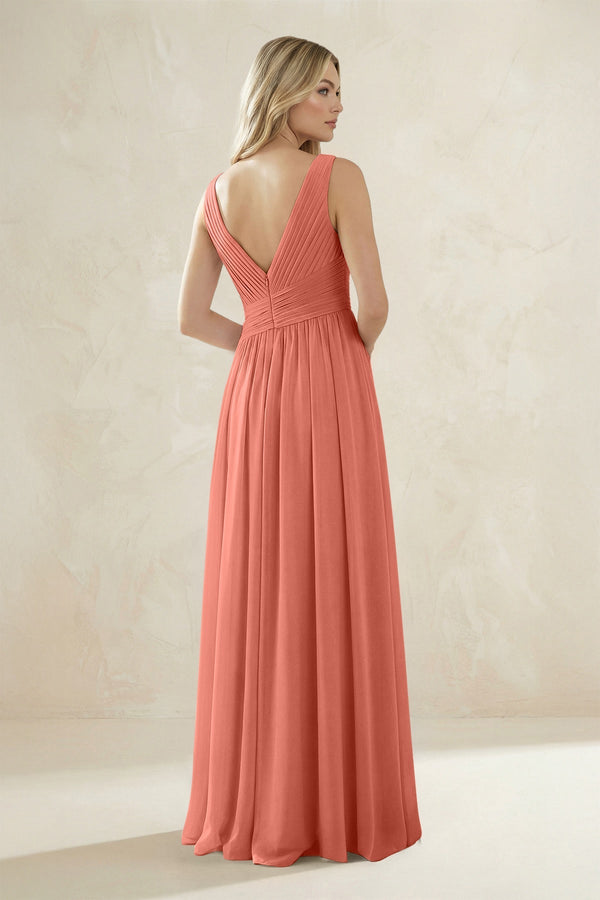V - Neck Pleated A - Line Bridesmaid Dress in Wild Rose - SHE IS ME Bridesmaid Dresses
