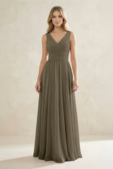 V - Neck Pleated A - Line Bridesmaid Dress in Willow Green - KISS BRIDAL Bridesmaid Dresses