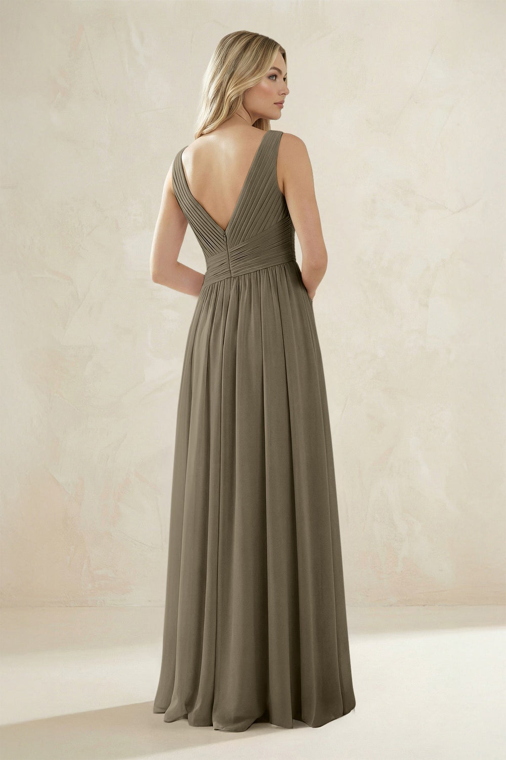V - Neck Pleated A - Line Bridesmaid Dress in Willow Green - KISS BRIDAL Bridesmaid Dresses