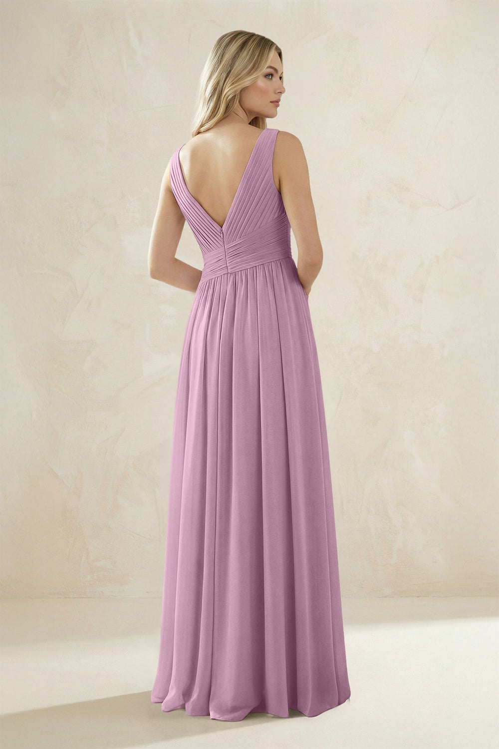 V - Neck Pleated A - Line Bridesmaid Dress in Wisteria - KISS BRIDAL Bridesmaid Dresses
