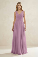 V - Neck Pleated A - Line Bridesmaid Dress in Wisteria - SHE IS ME Bridesmaid Dresses