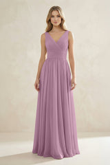 V - Neck Pleated A - Line Bridesmaid Dress in Wisteria - KISS BRIDAL Bridesmaid Dresses