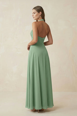 V-Neck Pleated A-Line Chiffon Bridesmaid Dress in Sea Glass - SHE IS ME BRIDESMAID DRESSES