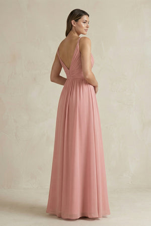 V-Neck Pleated A-Line Chiffon Bridesmaid Dress in Mulberry - SHE IS ME BRIDESMAID DRESSES