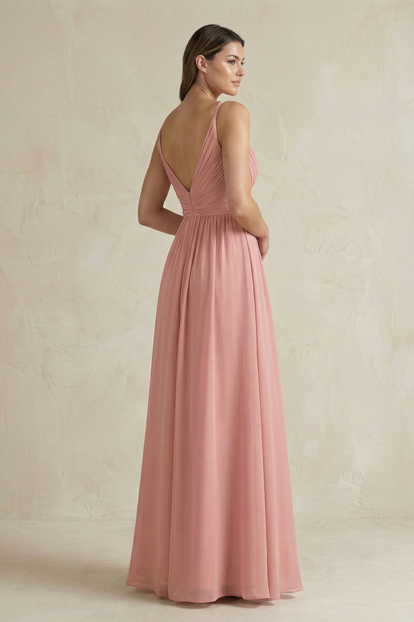 V-Neck Pleated A-Line Chiffon Bridesmaid Dress in Mulberry - SHE IS ME BRIDESMAID DRESSES