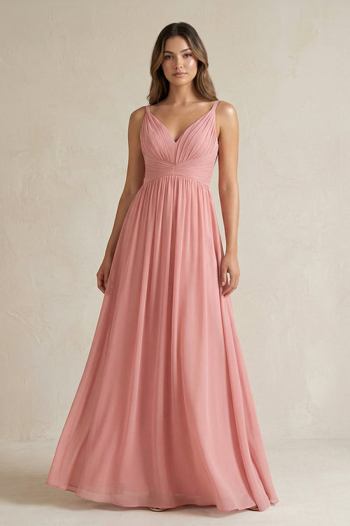 V-Neck Pleated A-Line Chiffon Bridesmaid Dress in Mulberry - SHE IS ME BRIDESMAID DRESSES