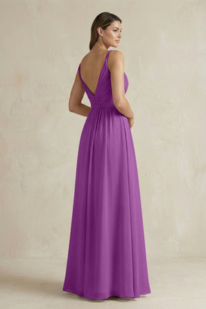 V - Neck Pleated A - Line Chiffon Bridesmaid Dress in Amethyst - SHE IS ME Bridesmaid Dresses