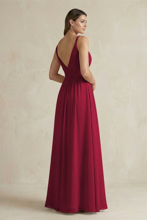 V - Neck Pleated A - Line Chiffon Bridesmaid Dress in Berry - SHE IS ME Bridesmaid Dresses