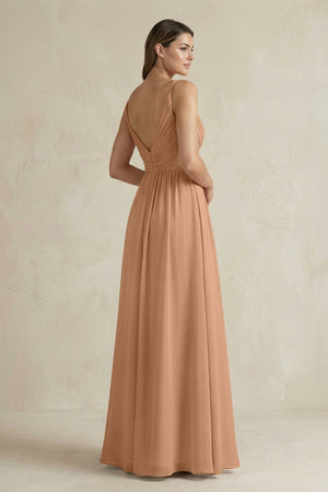 V - Neck Pleated A - Line Chiffon Bridesmaid Dress in Bronzer - SHE IS ME Bridesmaid Dresses