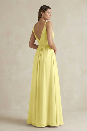 V - Neck Pleated A - Line Chiffon Bridesmaid Dress in Buttercup - SHE IS ME Bridesmaid Dresses