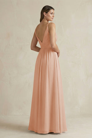 V - Neck Pleated A - Line Chiffon Bridesmaid Dress in Champagne Rose - SHE IS ME Bridesmaid Dresses