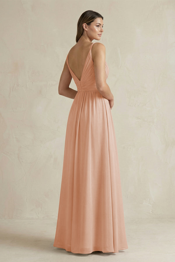 V - Neck Pleated A - Line Chiffon Bridesmaid Dress in Champagne Rose - SHE IS ME Bridesmaid Dresses