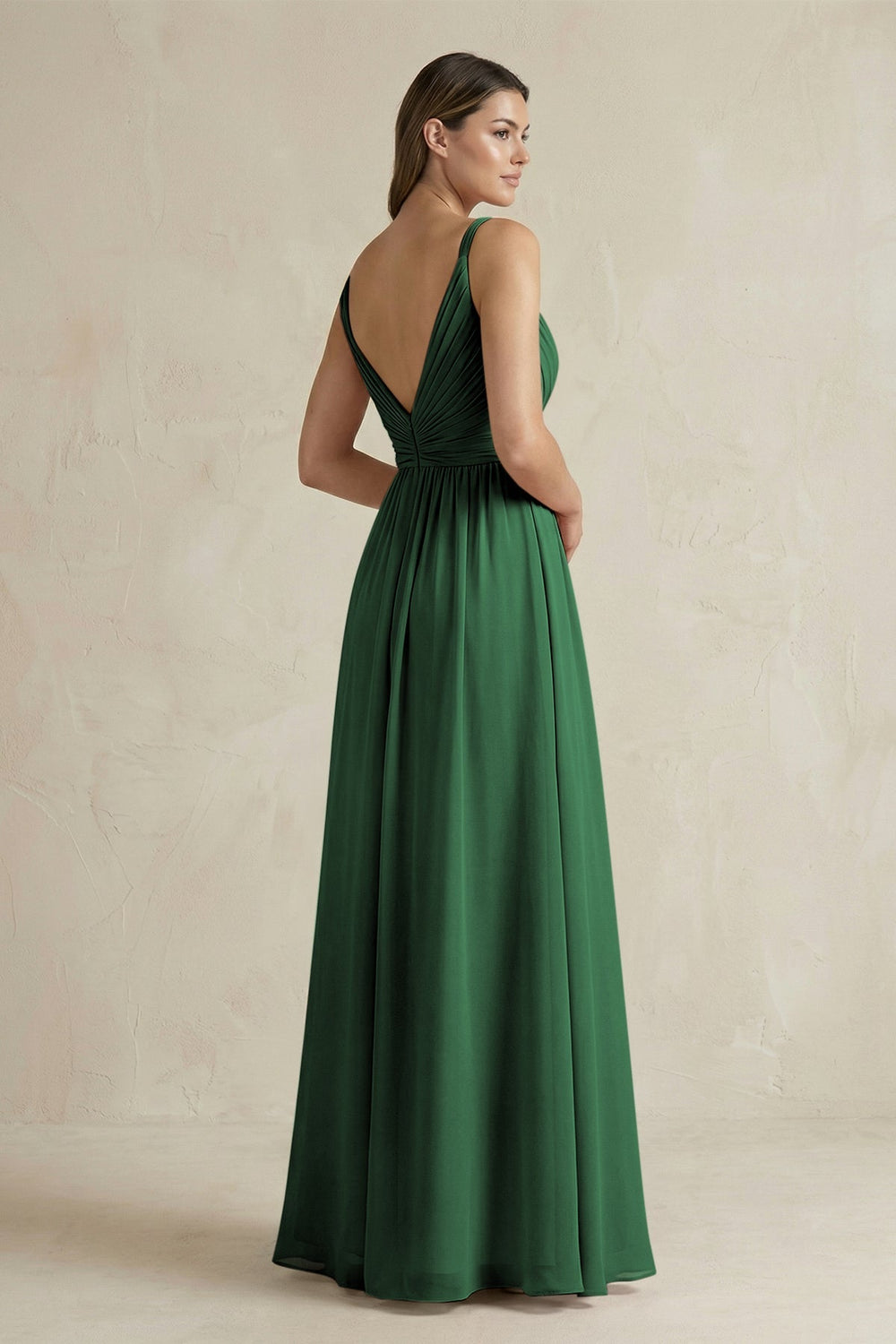 V - Neck Pleated A - Line Chiffon Bridesmaid Dress in Dark Green - KISS BRIDAL Bridesmaid Dresses