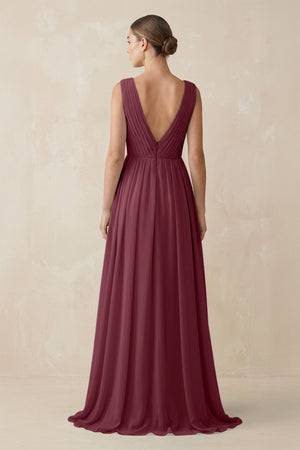 V-Neck Pleated A-Line Chiffon Bridesmaid Dress in Desert Rose (2) | KISSBRIDAL