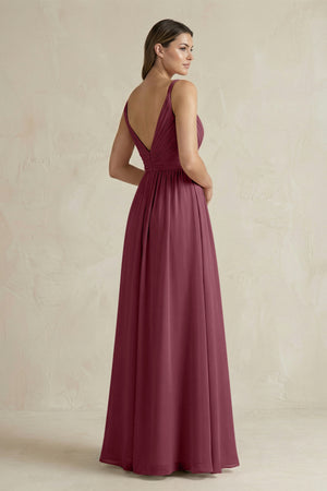 V-Neck Pleated A-Line Chiffon Bridesmaid Dress in Desert Rose (2) | KISSBRIDAL