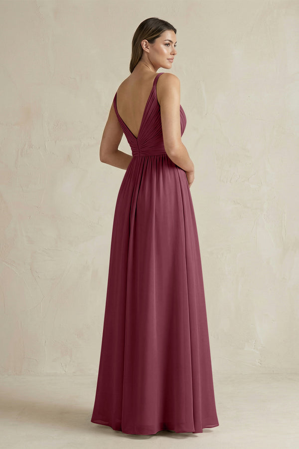 V-Neck Pleated A-Line Chiffon Bridesmaid Dress in Desert Rose (2) | KISSBRIDAL