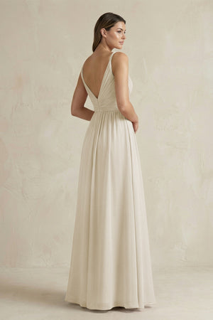 V - Neck Pleated A - Line Chiffon Bridesmaid Dress in Dove Gray - SHE IS ME Bridesmaid Dresses