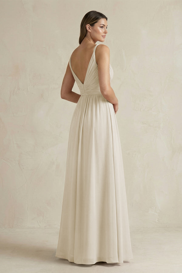 V - Neck Pleated A - Line Chiffon Bridesmaid Dress in Dove Gray - SHE IS ME Bridesmaid Dresses