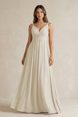 V - Neck Pleated A - Line Chiffon Bridesmaid Dress in Dove Gray - KISS BRIDAL Bridesmaid Dresses