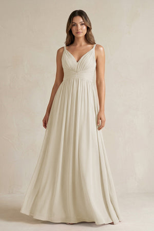 V - Neck Pleated A - Line Chiffon Bridesmaid Dress in Dove Gray - SHE IS ME Bridesmaid Dresses