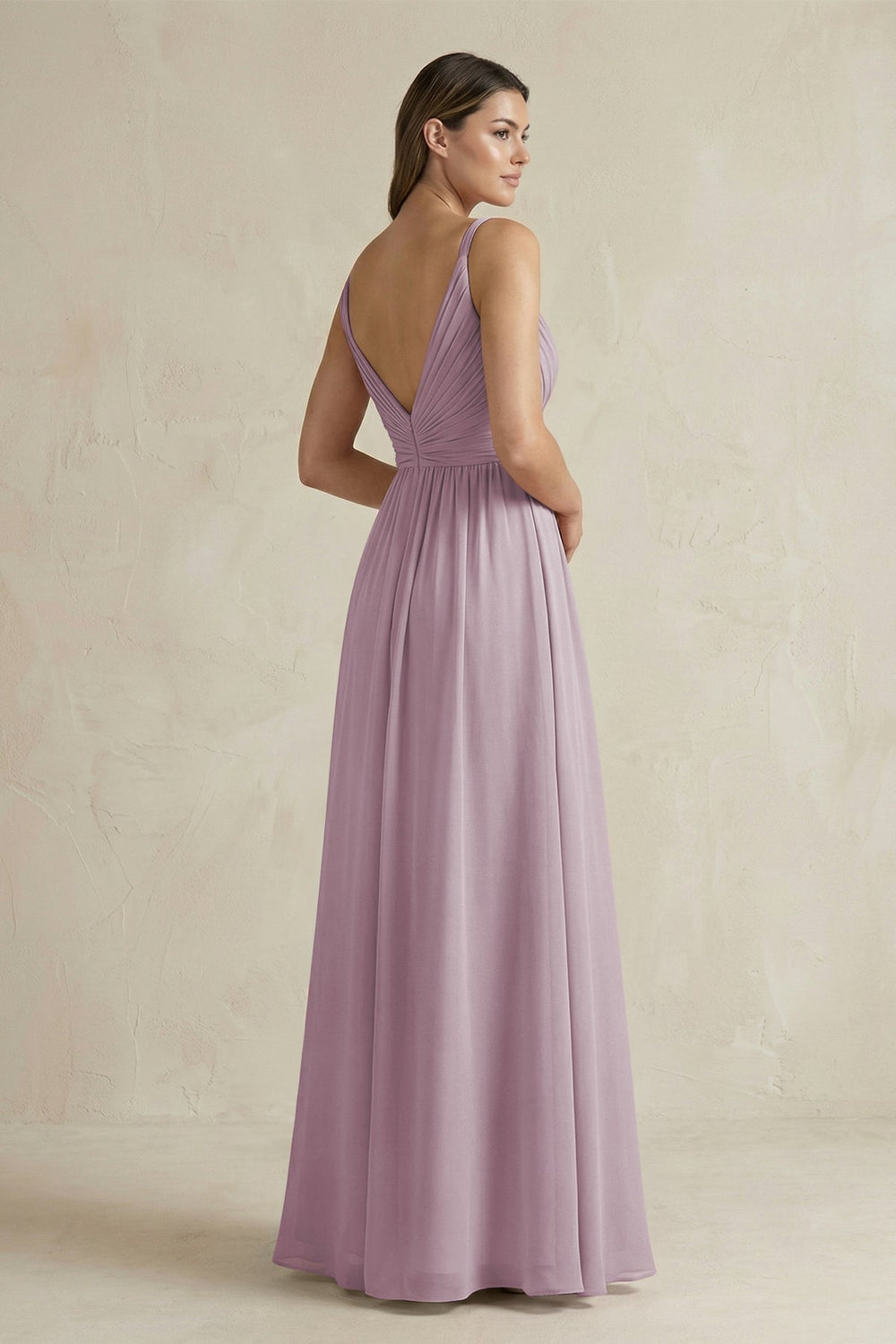 V - Neck Pleated A - Line Chiffon Bridesmaid Dress in Dusk - KISS BRIDAL Bridesmaid Dresses