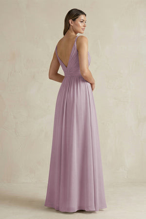 V - Neck Pleated A - Line Chiffon Bridesmaid Dress in Dusk - SHE IS ME Bridesmaid Dresses