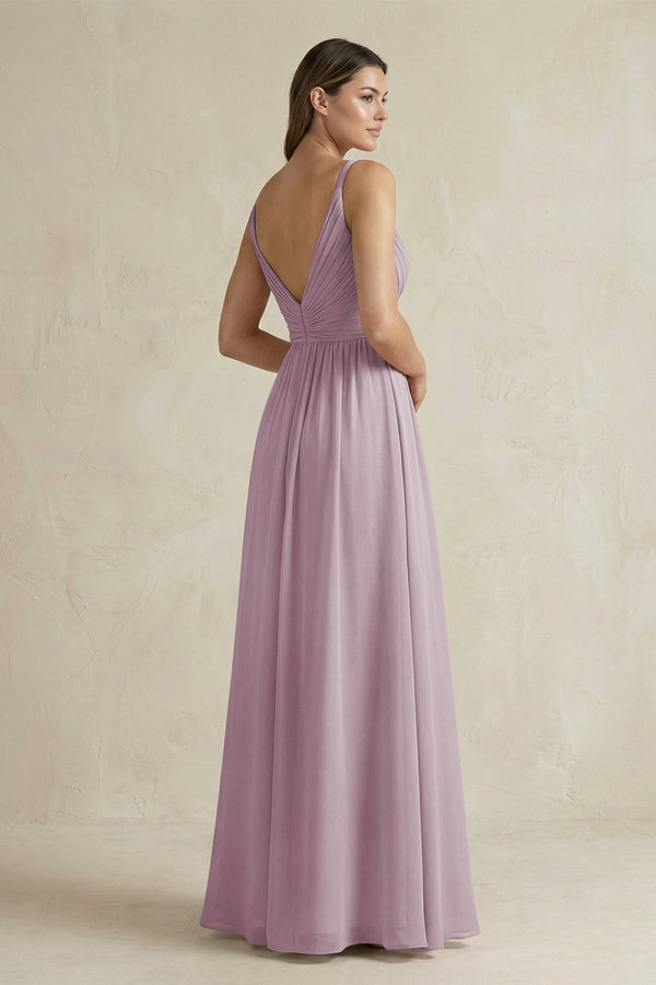 V - Neck Pleated A - Line Chiffon Bridesmaid Dress in Dusk - SHE IS ME Bridesmaid Dresses