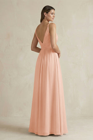 V - Neck Pleated A - Line Chiffon Bridesmaid Dress in English Rose - SHE IS ME Bridesmaid Dresses
