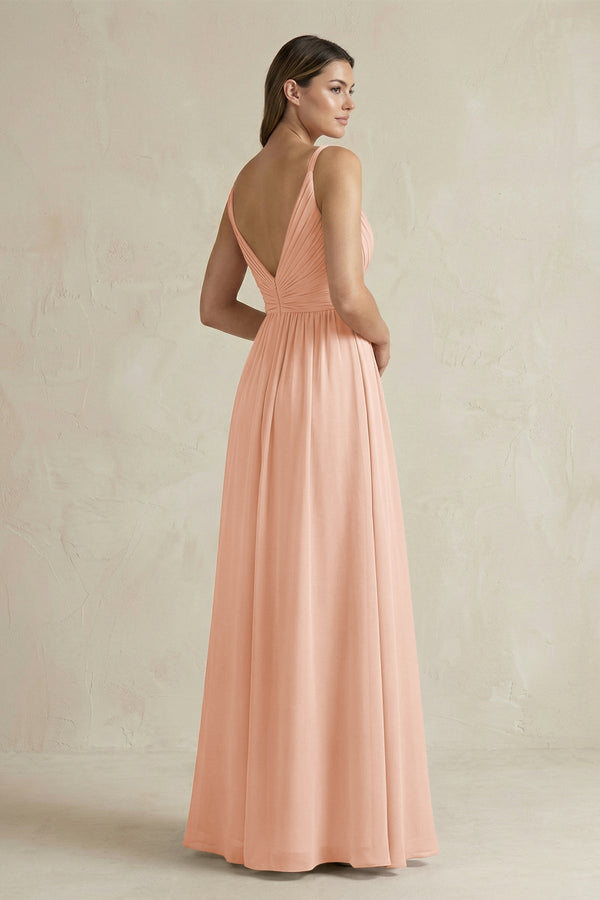 V - Neck Pleated A - Line Chiffon Bridesmaid Dress in English Rose - SHE IS ME Bridesmaid Dresses