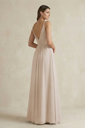 V - Neck Pleated A - Line Chiffon Bridesmaid Dress in Frost - SHE IS ME Bridesmaid Dresses