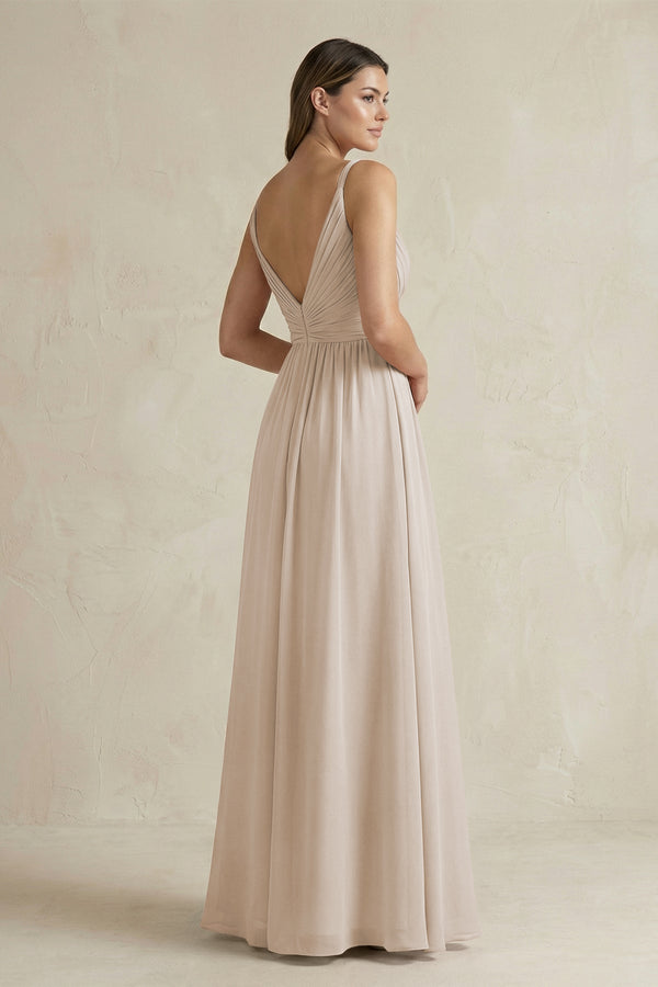V - Neck Pleated A - Line Chiffon Bridesmaid Dress in Frost - SHE IS ME Bridesmaid Dresses