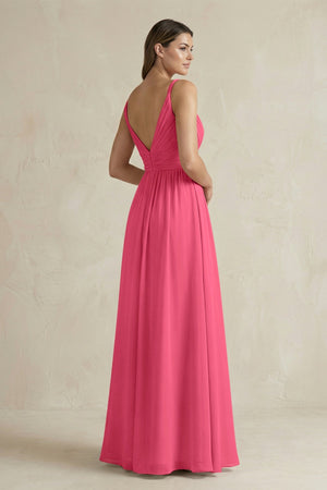 V - Neck Pleated A - Line Chiffon Bridesmaid Dress in Fuchsia - SHE IS ME Bridesmaid Dresses