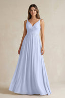 V - Neck Pleated A - Line Chiffon Bridesmaid Dress in Ice - SHE IS ME Bridesmaid Dresses