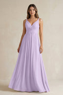 V - Neck Pleated A - Line Chiffon Bridesmaid Dress in Lavender - SHE IS ME Bridesmaid Dresses