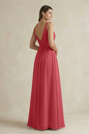 V - Neck Pleated A - Line Chiffon Bridesmaid Dress in Merlot - SHE IS ME Bridesmaid Dresses
