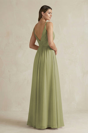 V - Neck Pleated A - Line Chiffon Bridesmaid Dress in Moss Green - SHE IS ME Bridesmaid Dresses