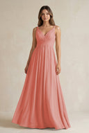 V-Neck Pleated A-Line Chiffon Bridesmaid Dress in Mulberry - KISS BRIDAL BRIDESMAID DRESSES