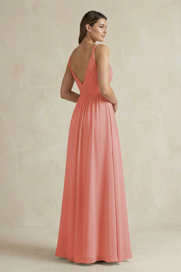 V-Neck Pleated A-Line Chiffon Bridesmaid Dress in Mulberry - KISS BRIDAL BRIDESMAID DRESSES
