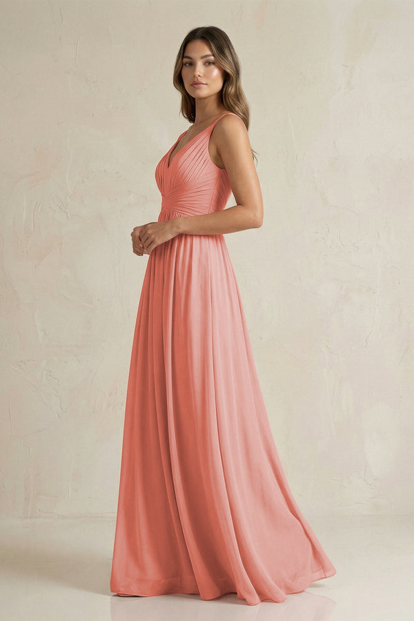 V-Neck Pleated A-Line Chiffon Bridesmaid Dress in Mulberry - KISS BRIDAL BRIDESMAID DRESSES