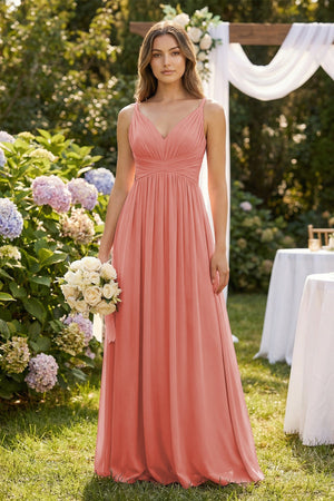V-Neck Pleated A-Line Chiffon Bridesmaid Dress in Mulberry - KISS BRIDAL BRIDESMAID DRESSES