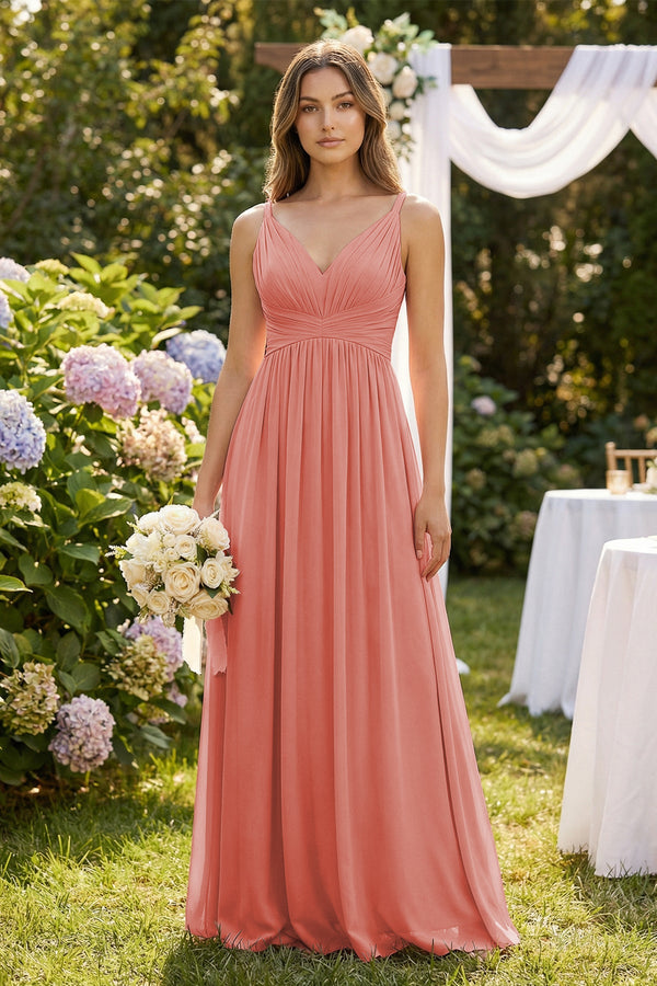 V-Neck Pleated A-Line Chiffon Bridesmaid Dress in Mulberry - KISS BRIDAL BRIDESMAID DRESSES