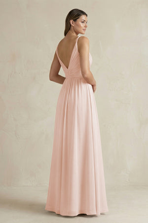 V - Neck Pleated A - Line Chiffon Bridesmaid Dress in Pale Blush - SHE IS ME Bridesmaid Dresses