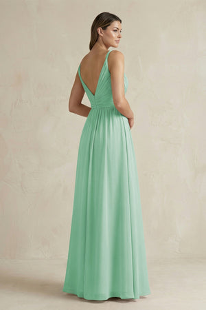 V - Neck Pleated A - Line Chiffon Bridesmaid Dress in Pale Pistachio - SHE IS ME Bridesmaid Dresses