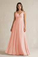 V - Neck Pleated A - Line Chiffon Bridesmaid Dress in Rose Petal - SHE IS ME Bridesmaid Dresses