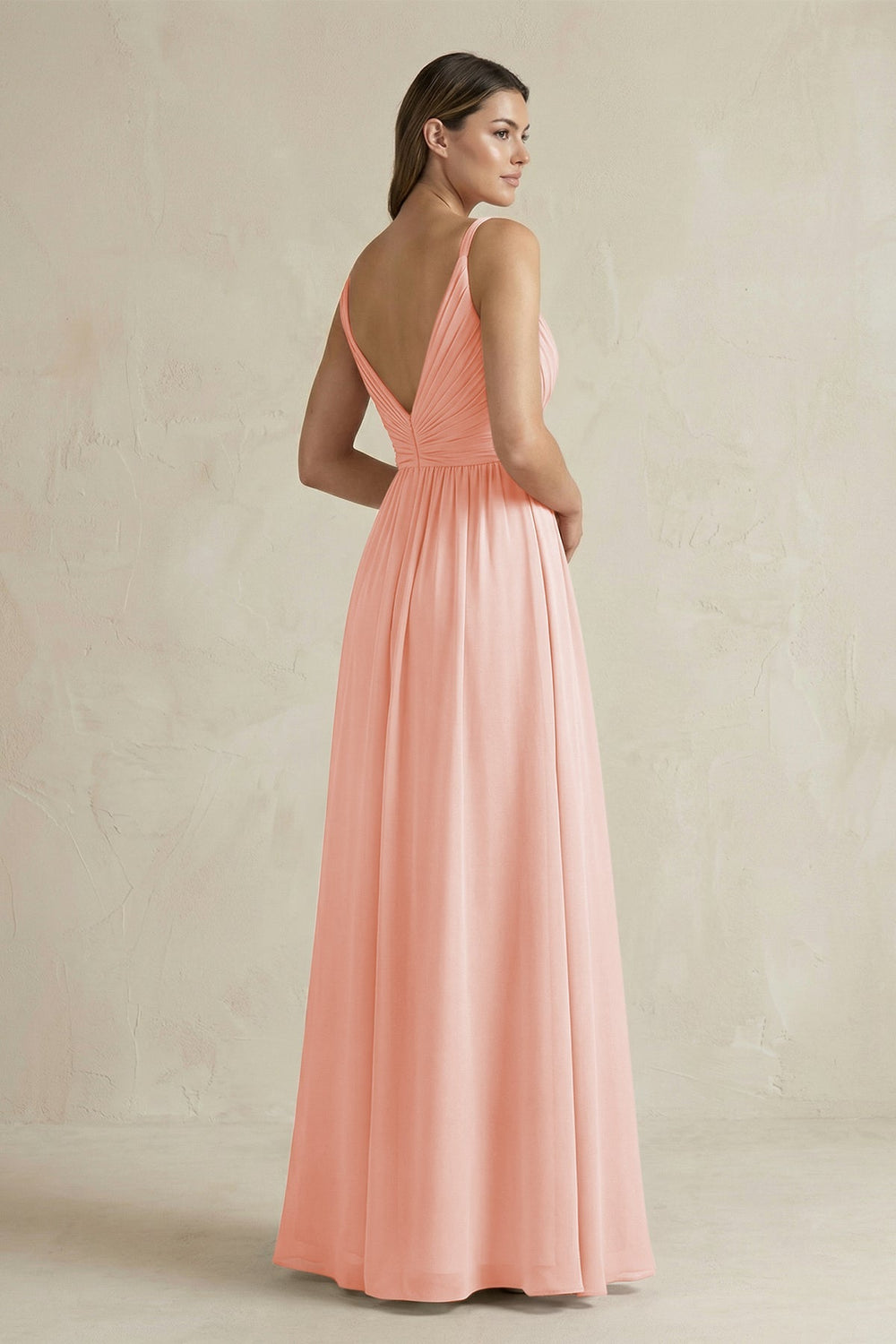 V - Neck Pleated A - Line Chiffon Bridesmaid Dress in Rose Petal - KISS BRIDAL Bridesmaid Dresses